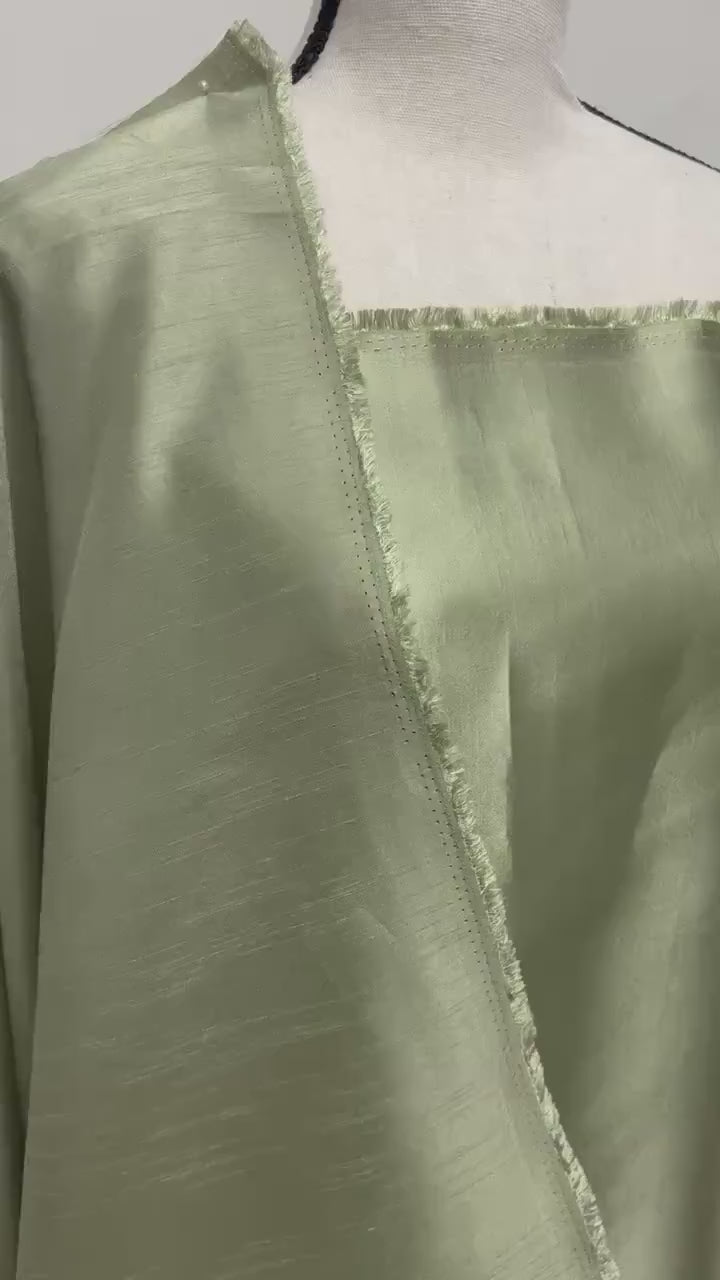 Sage color satin shantung Fabric width 58" polyester double sided dull and shiny.