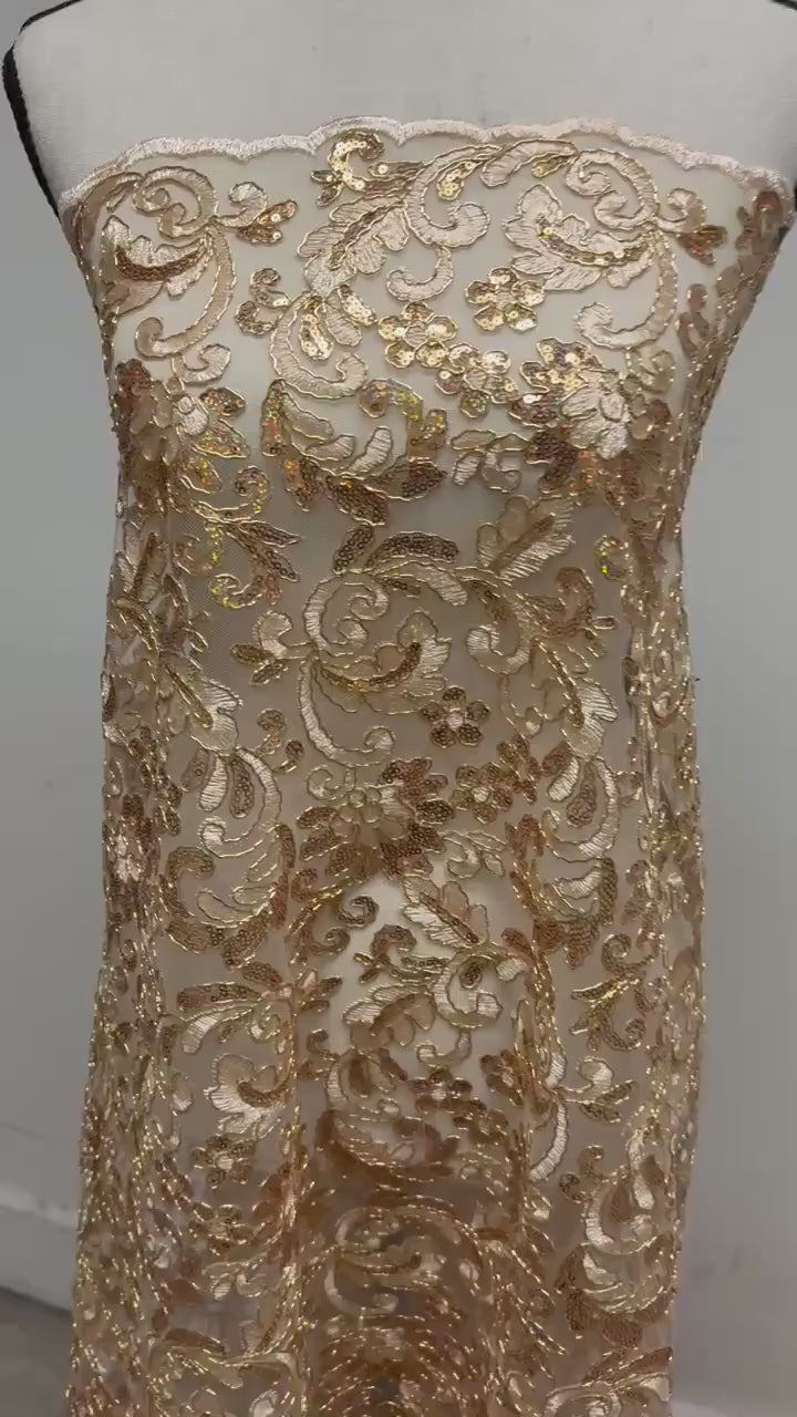 Lace fabric - Gold champagne - 49" Width - Design: 5386 BNG
