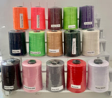 Load image into Gallery viewer, T50 tex40 sewing thread, count 30/2. Spun polyester Is a medium weight thread and is made by twisting two strands of size 30 thread. Available in 300 colors.