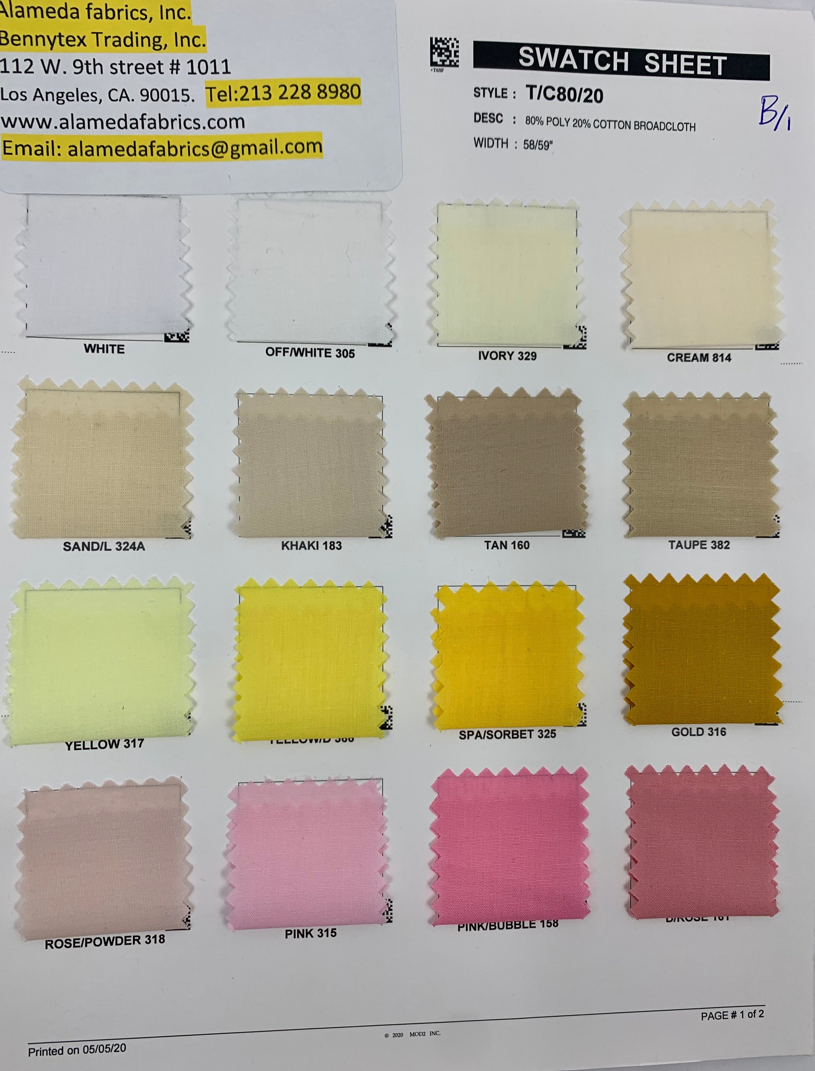 Broadcloth fabric Poly cotton 58/59"