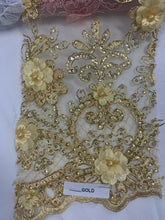 Load image into Gallery viewer, Lace design 3D ws21-229 sequins embroidery beaded double scalloped 49/50”