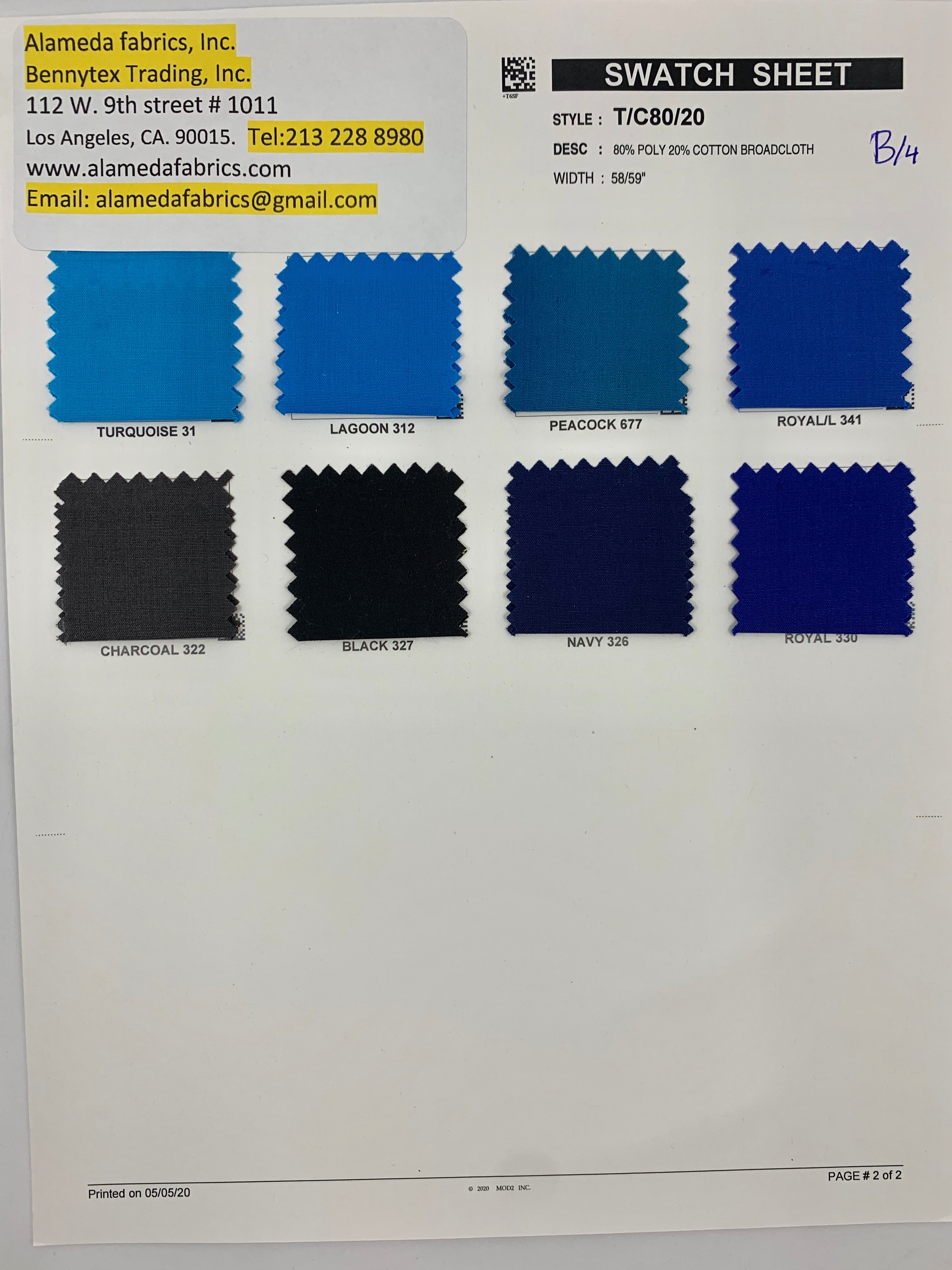 Broadcloth fabric Poly cotton 58/59"