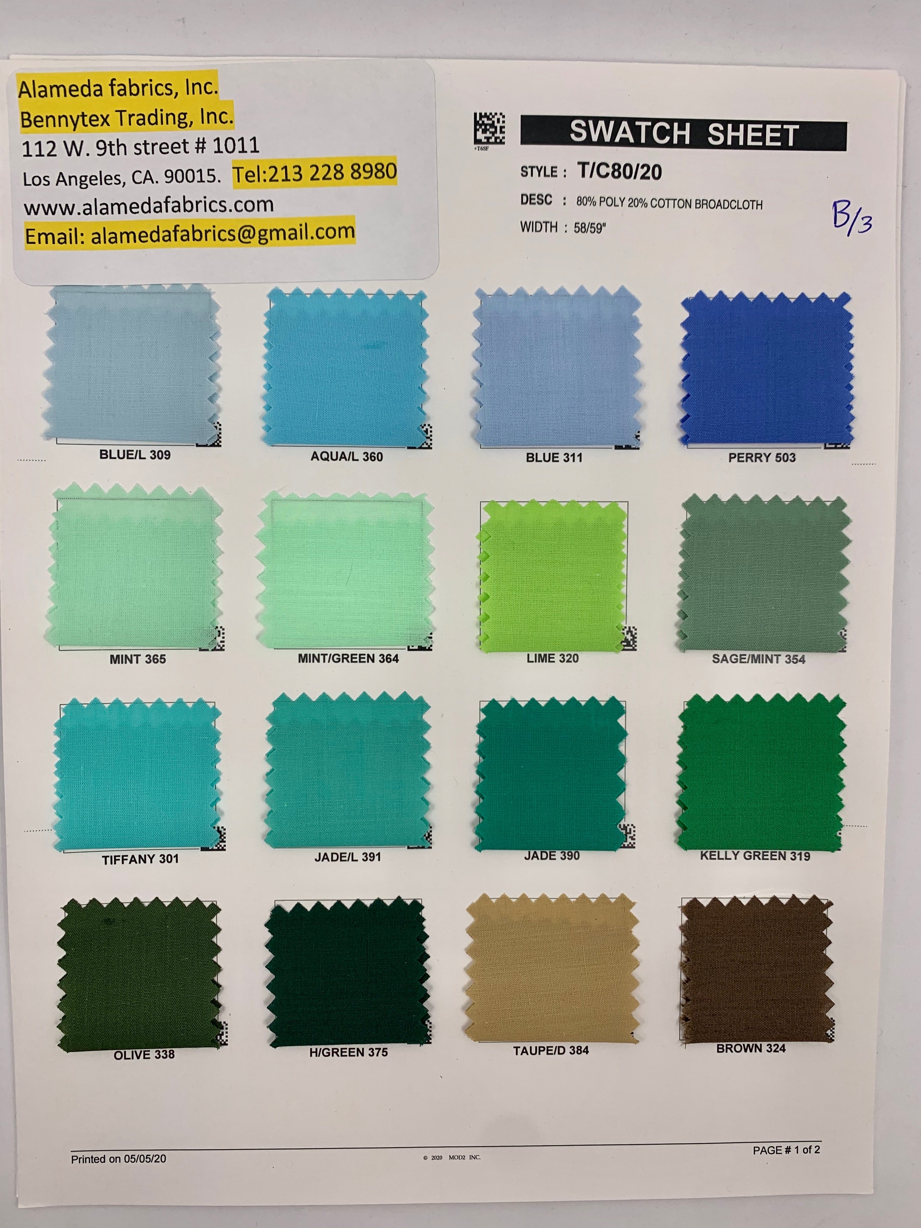 Broadcloth fabric Poly cotton 58/59"