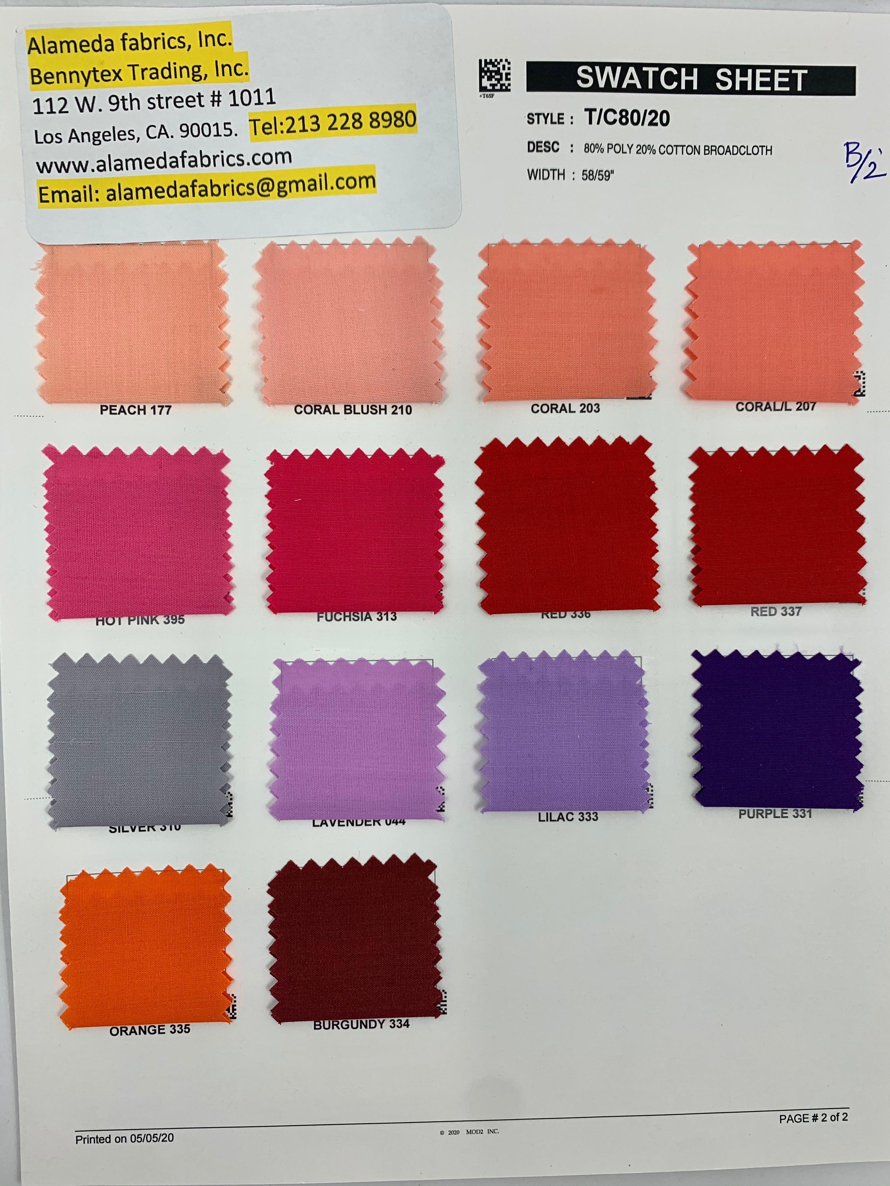 Broadcloth fabric Poly cotton 58/59"